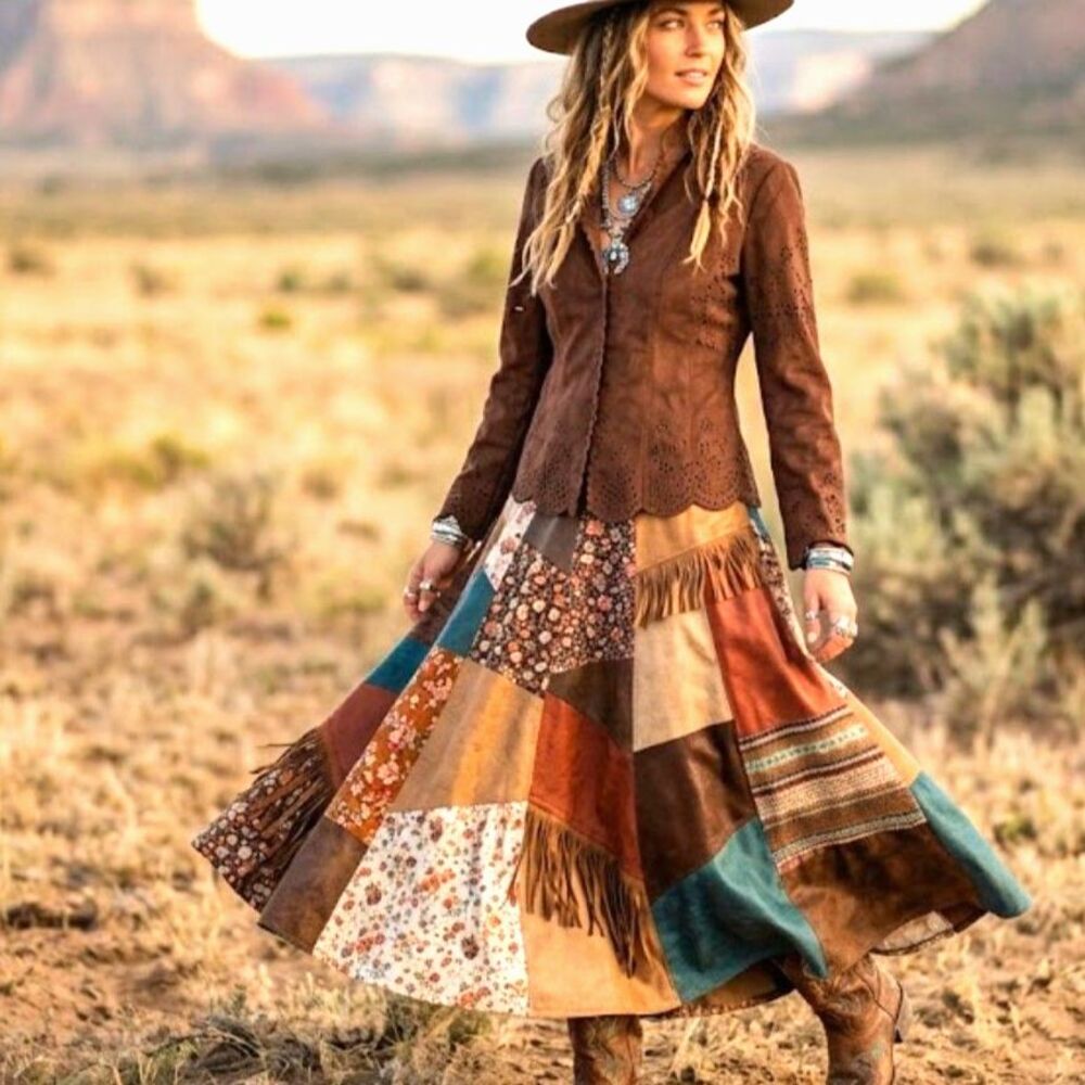 Brown Faux Suede Blazer Jacket Women's M Floral Cut Out Country Western Cowgirl